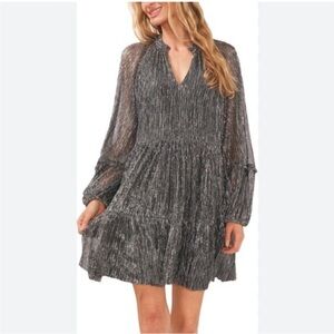Cece Silver Metallic Babydoll Dress